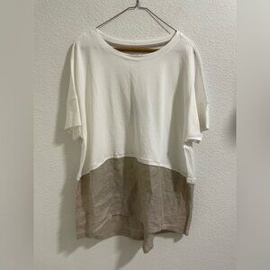b new york White and Brown Short Sleeve Top NWT